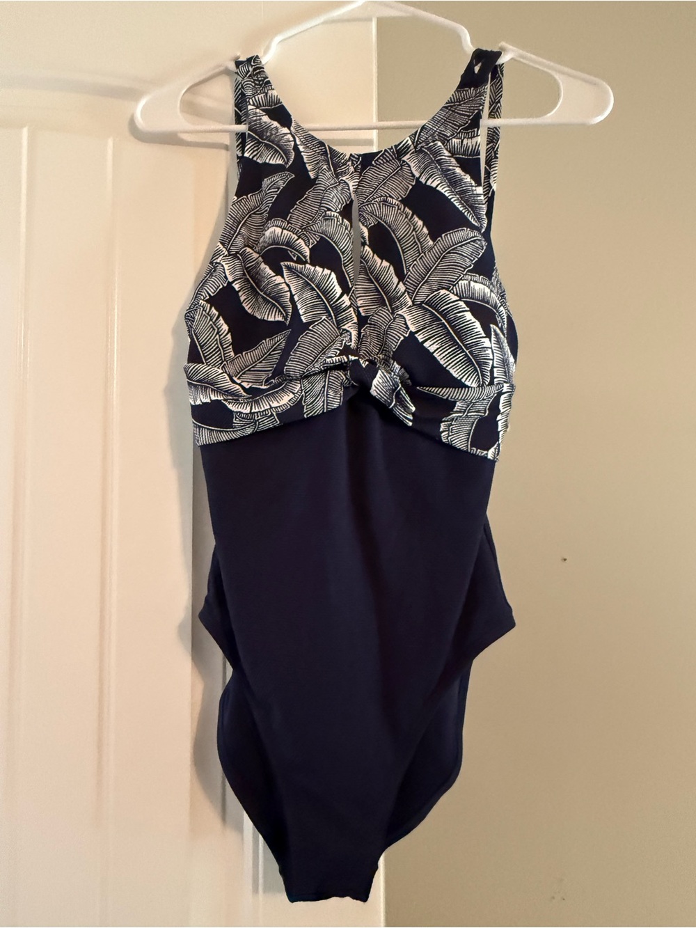 Tommy Bahama Navy One-Piece Swimsuit with White Leaf Print Top